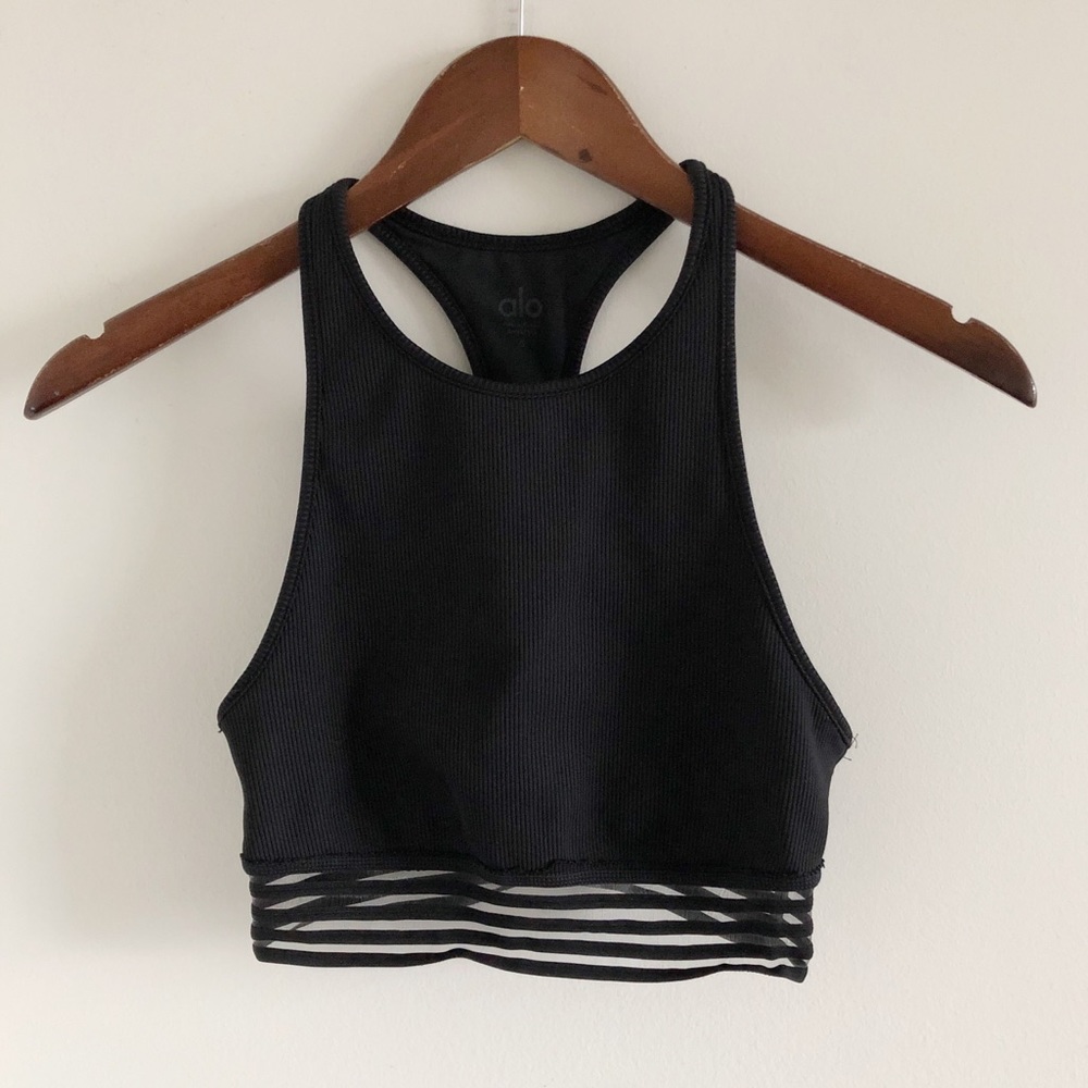 Alo Yoga Black Longline High Neck Racerback Top S